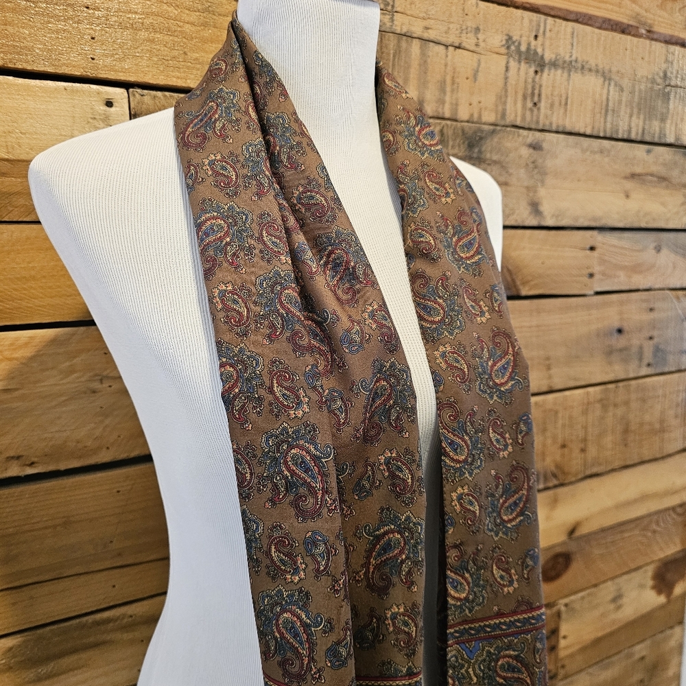 🐕 Vintage Roger Laurent Paris Brown Paisley Scarf 🐕 - Picture 2 of 12